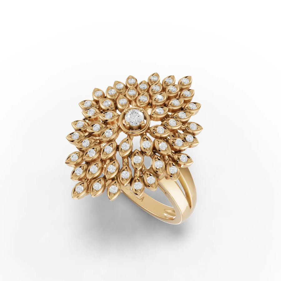 0.31 CT floral ring yellow gold angled profile