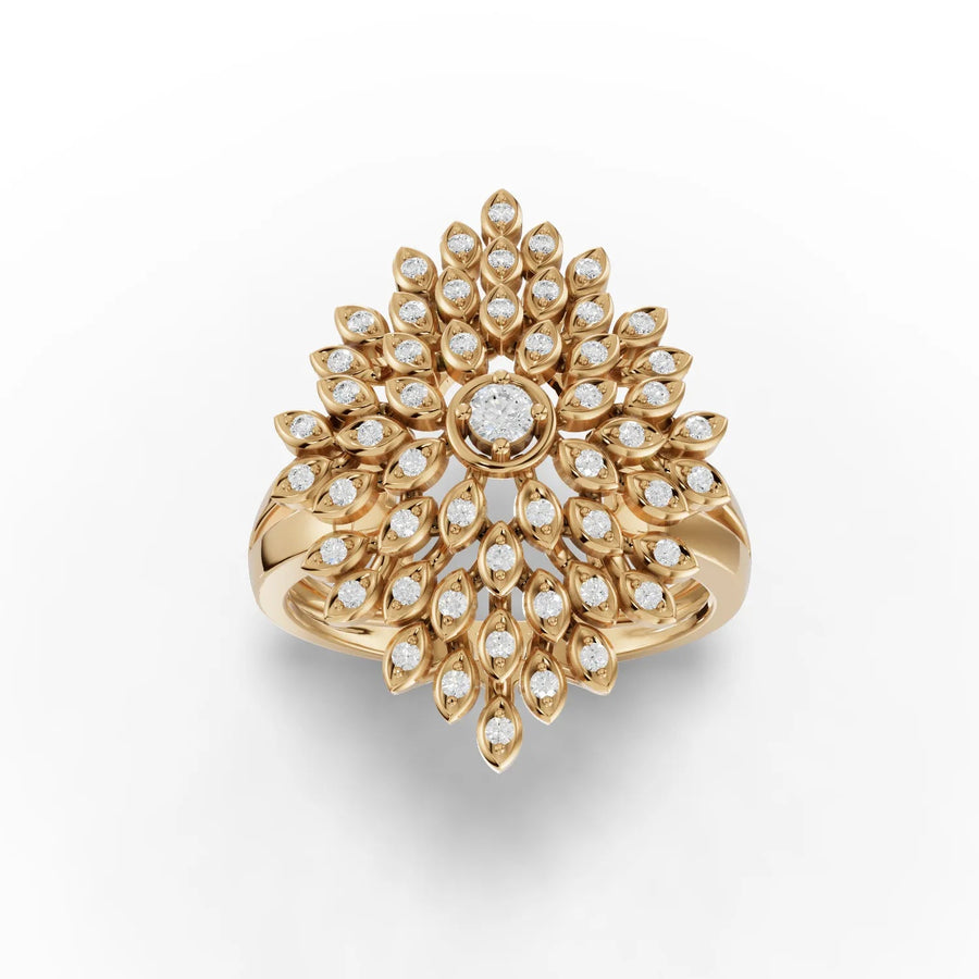 Floral cluster lab-grown diamond ring yellow gold top view