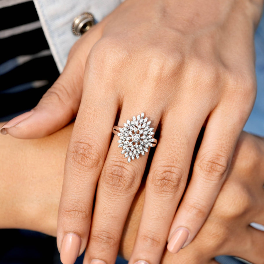 0.31 CT floral cluster lab-grown diamond ring worn on hand