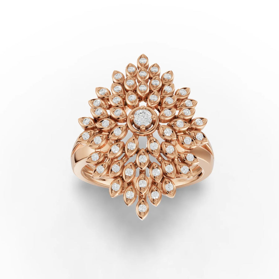 Floral cluster lab-grown diamond ring rose gold top view