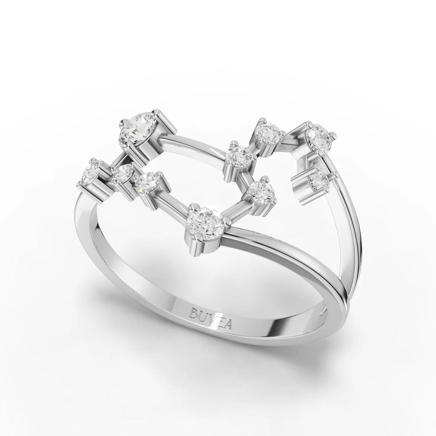 White gold band with constellation diamonds