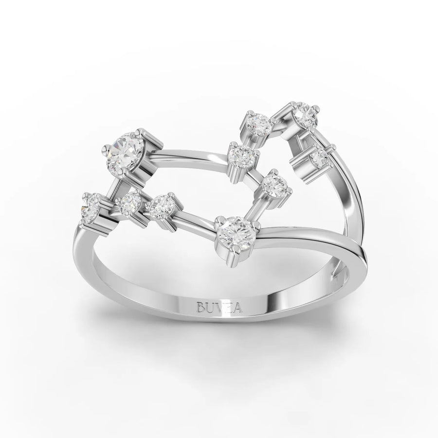 0.32 CT Leo constellation lab-grown diamond ring in 18K gold with round diamonds and open dual-band design