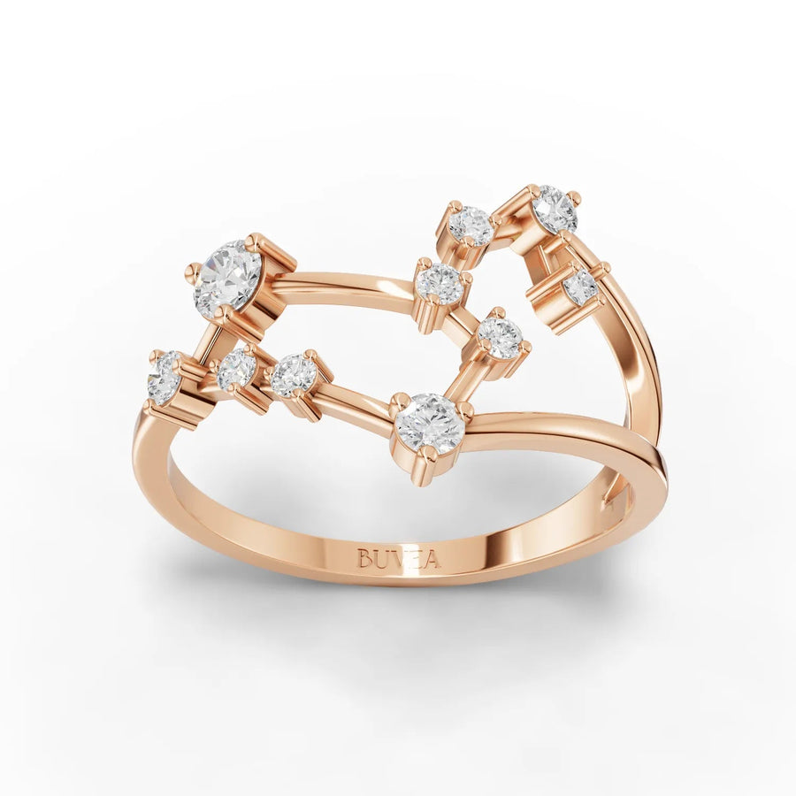 Leo constellation ring rose gold front view