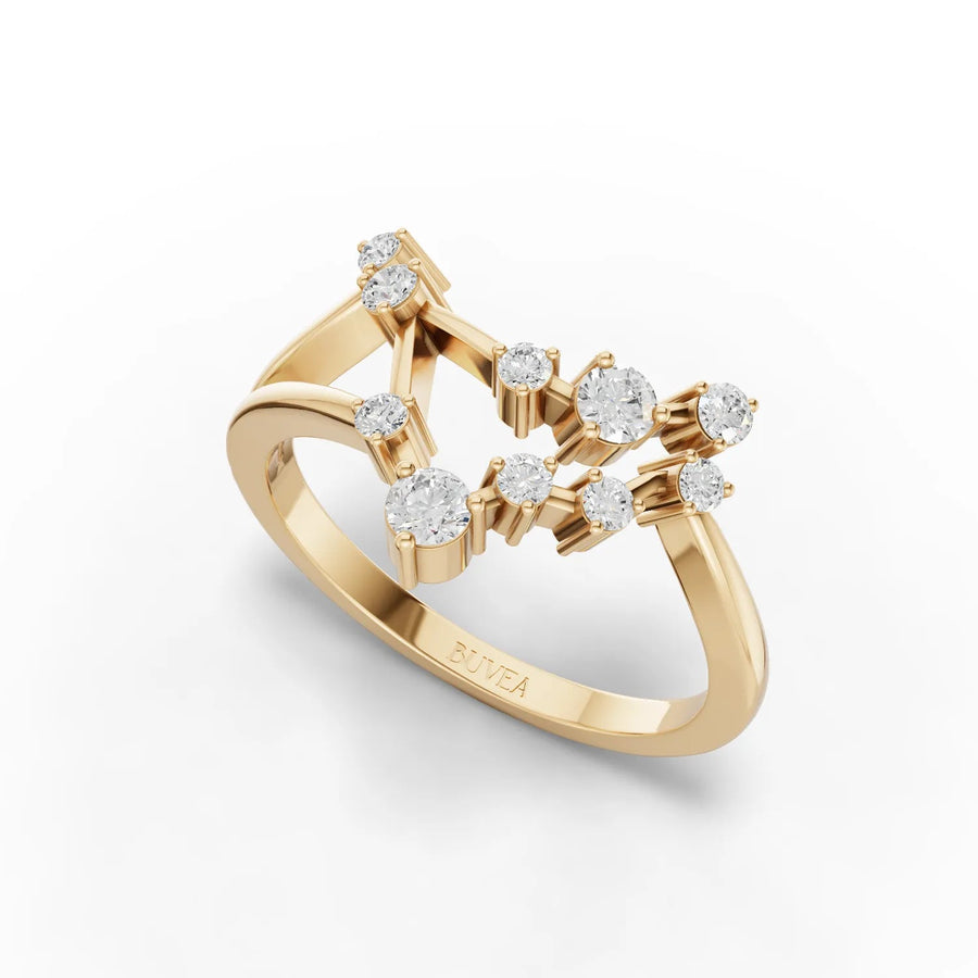 Yellow gold open-band constellation ring profile