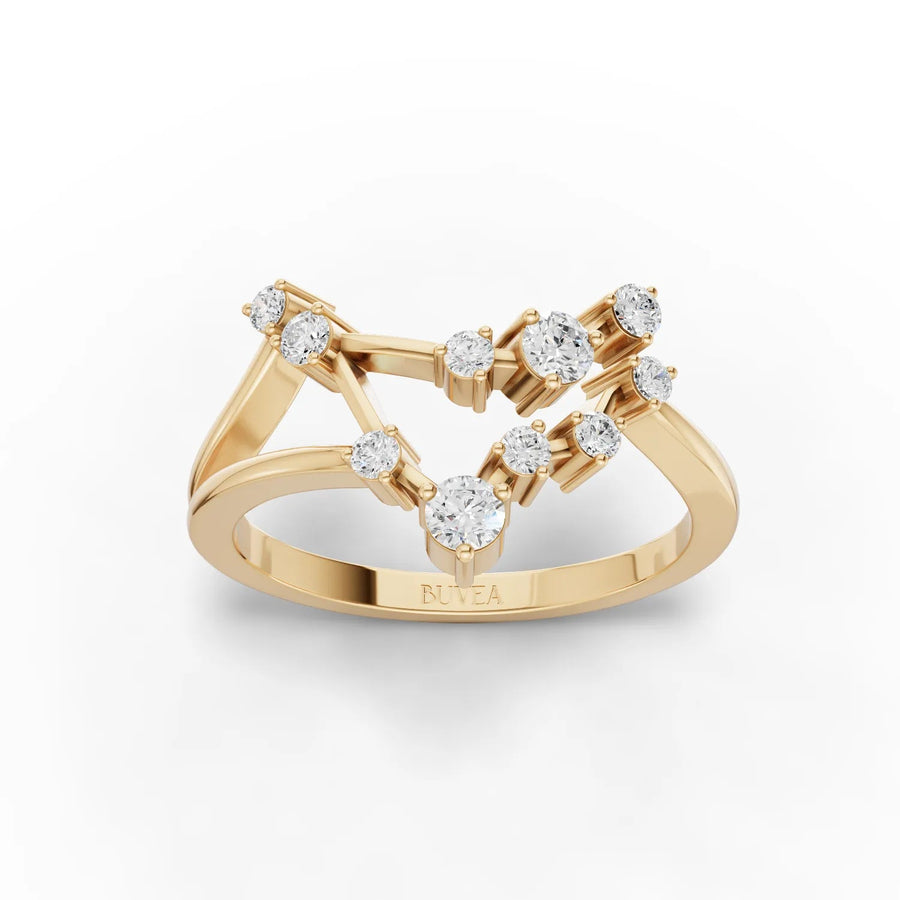 Capricorn constellation diamond ring yellow gold top view