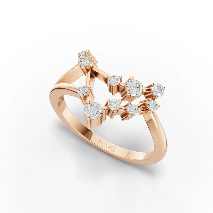 Rose gold open-band constellation ring profile