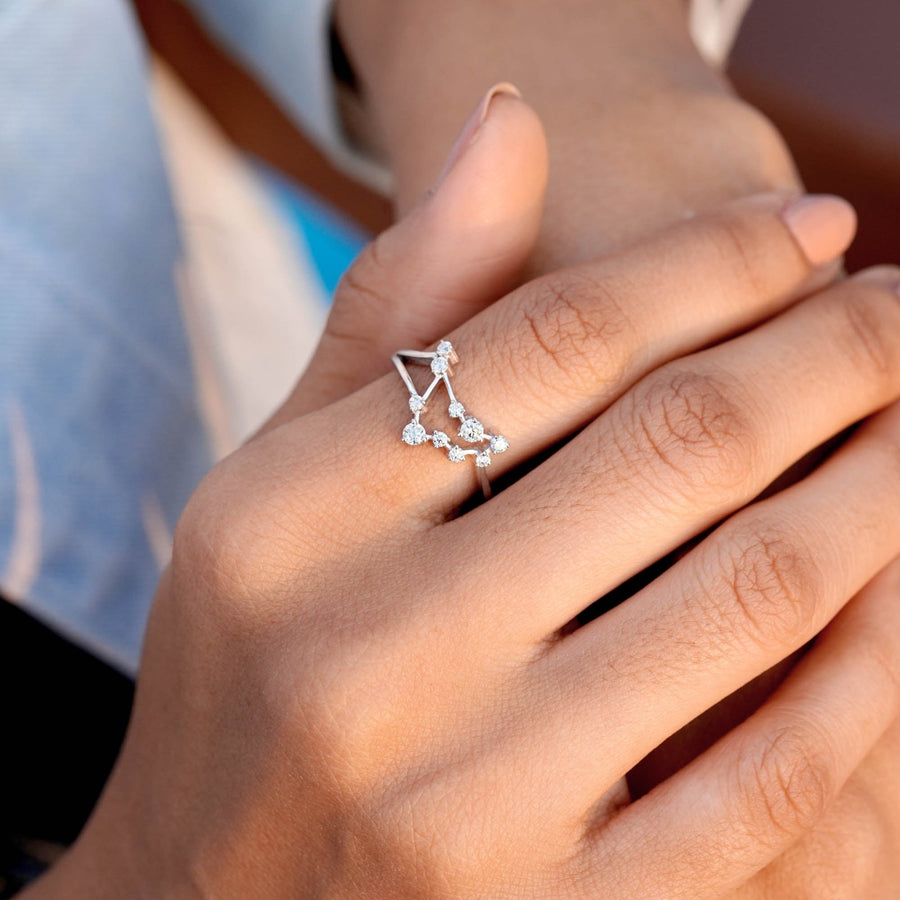 0.33 CT constellation diamond ring worn on hand