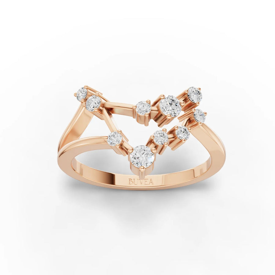 Capricorn constellation diamond ring rose gold top view