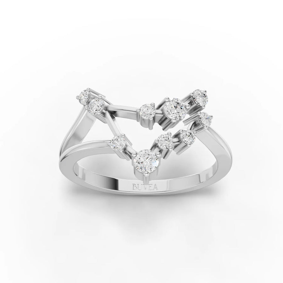 0.33 CT Capricorn constellation lab-grown diamond ring in 18K gold with open band and round diamonds