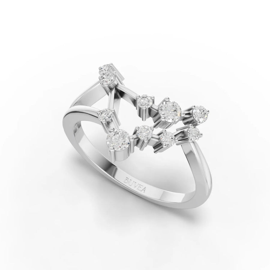 White gold open-band constellation ring profile