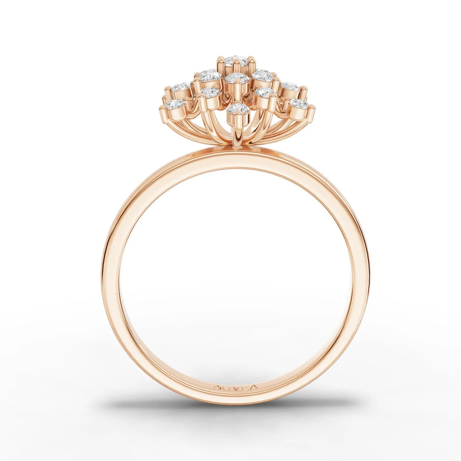 Rose gold snowflake diamond ring close-up