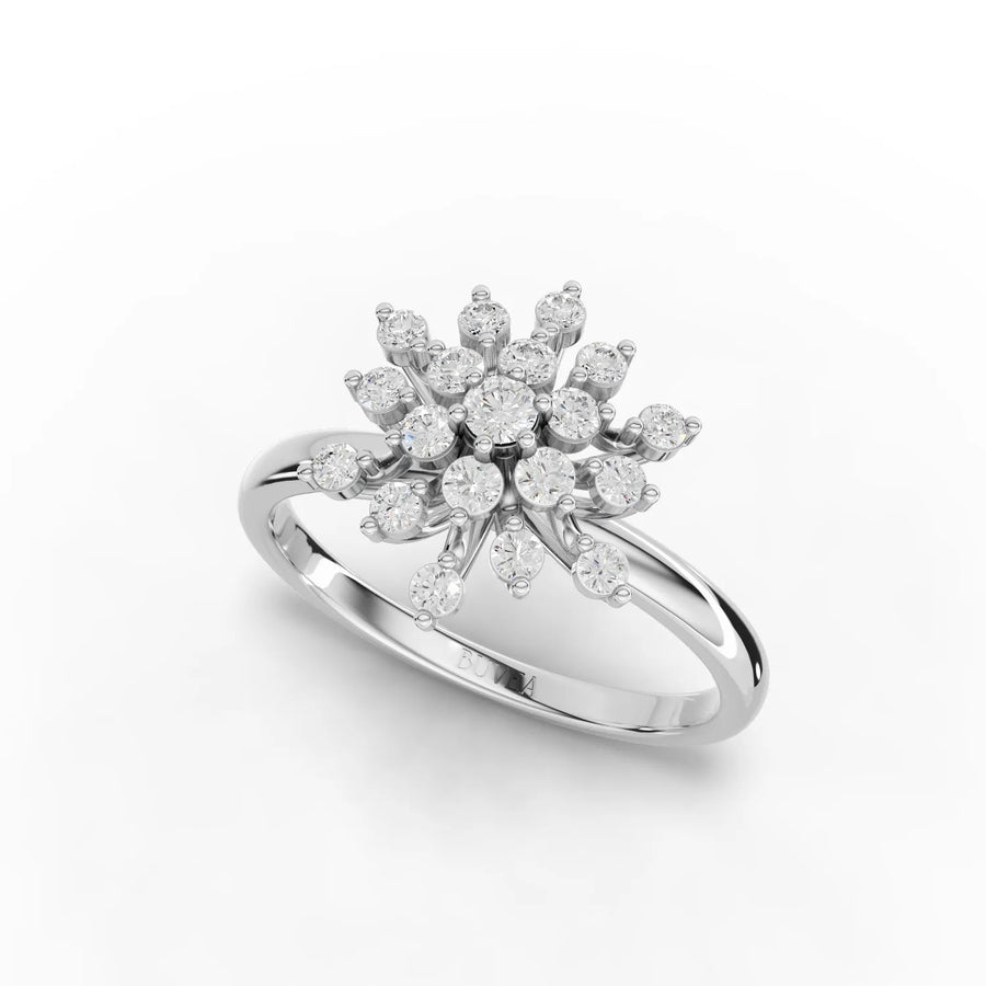 Snowflake motif ring sterling silver angled profile