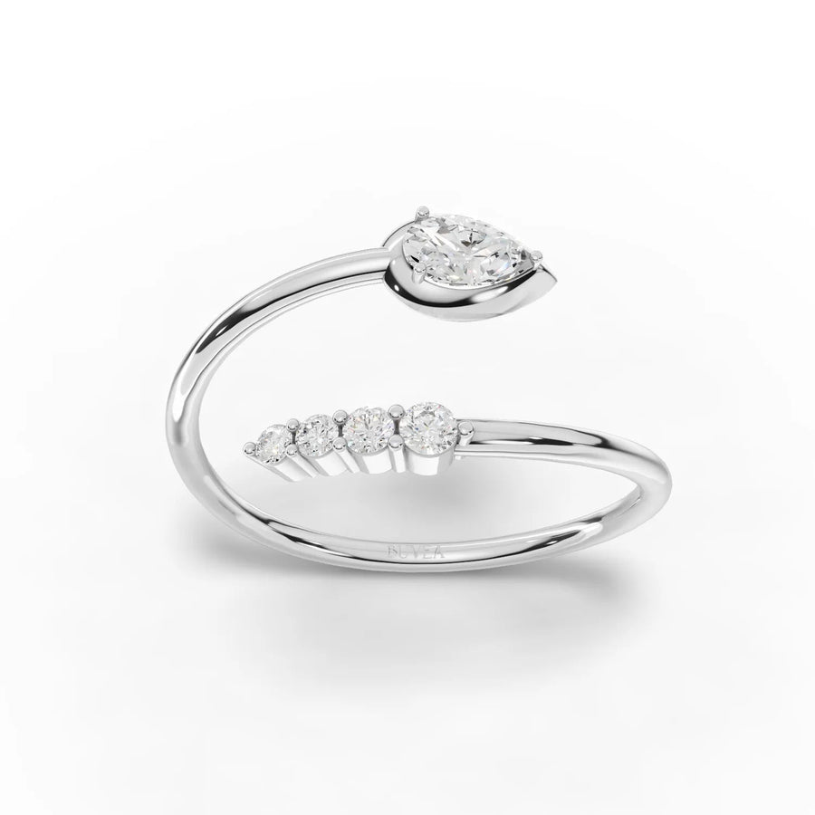 0.34 CT open wrap lab diamond ring in 18K gold with pear diamond and round accent row