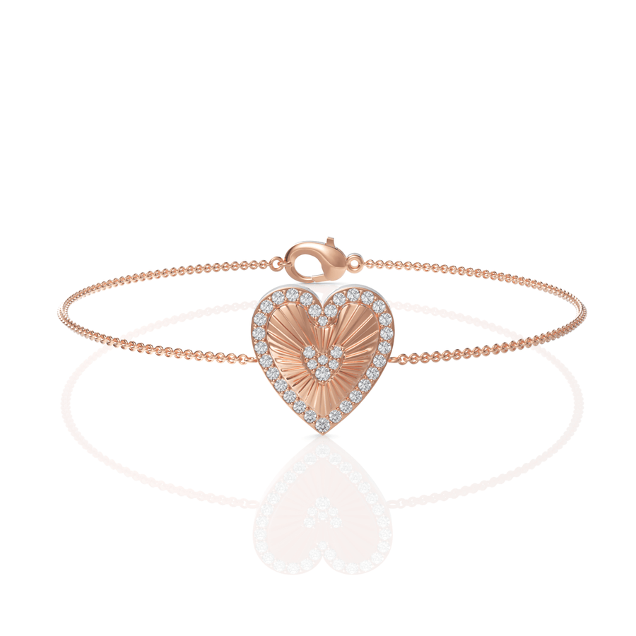 Heart-halo pavé bracelet in rose gold