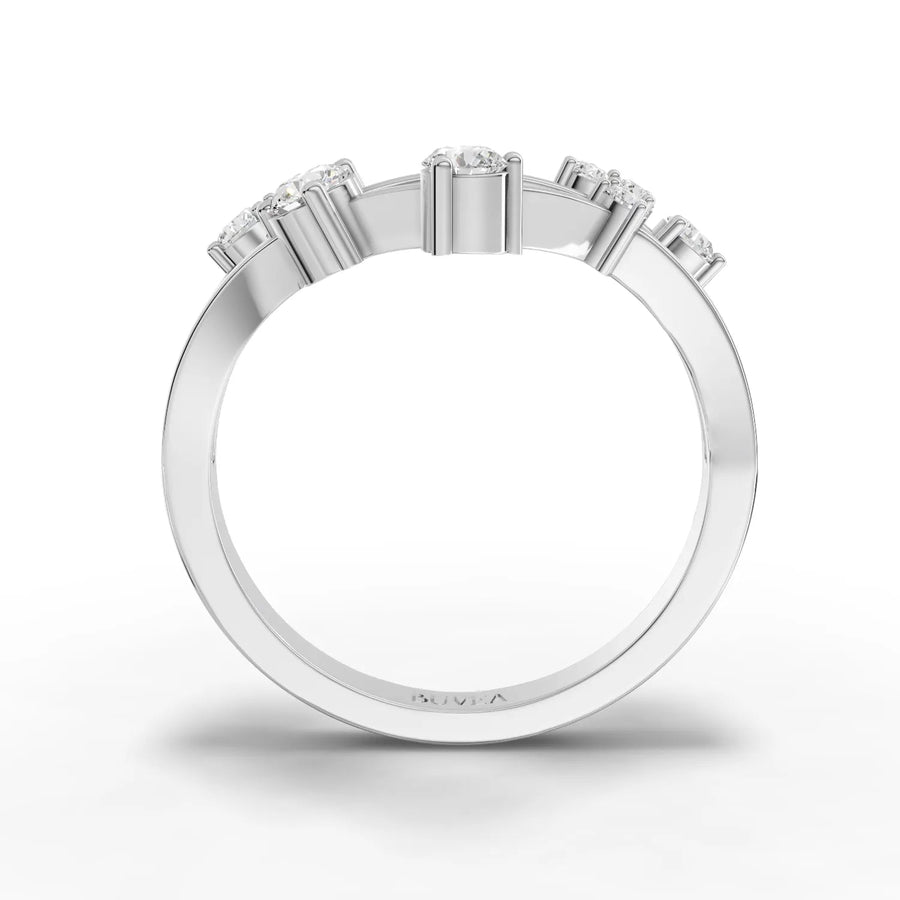 Side angle white gold constellation ring