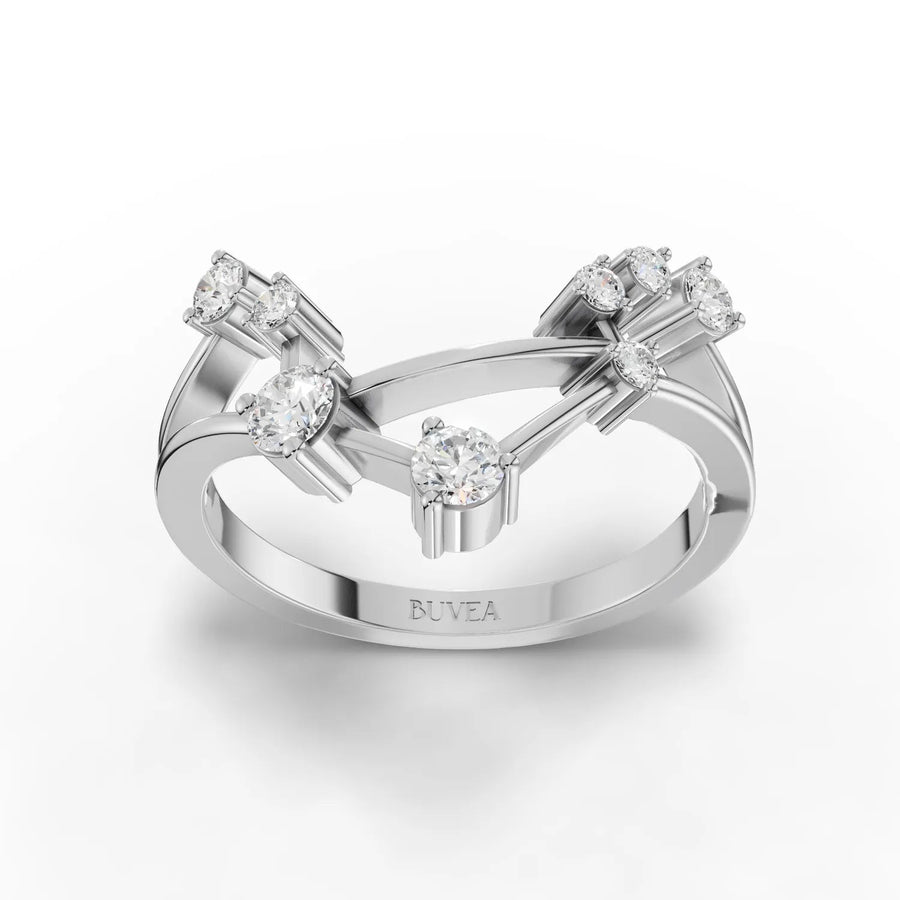 0.36 CT Libra constellation lab-grown diamond ring in 18K gold with round diamonds and open linear design