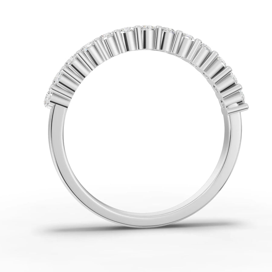 Round cut lab-grown half eternity ring white gold close-up