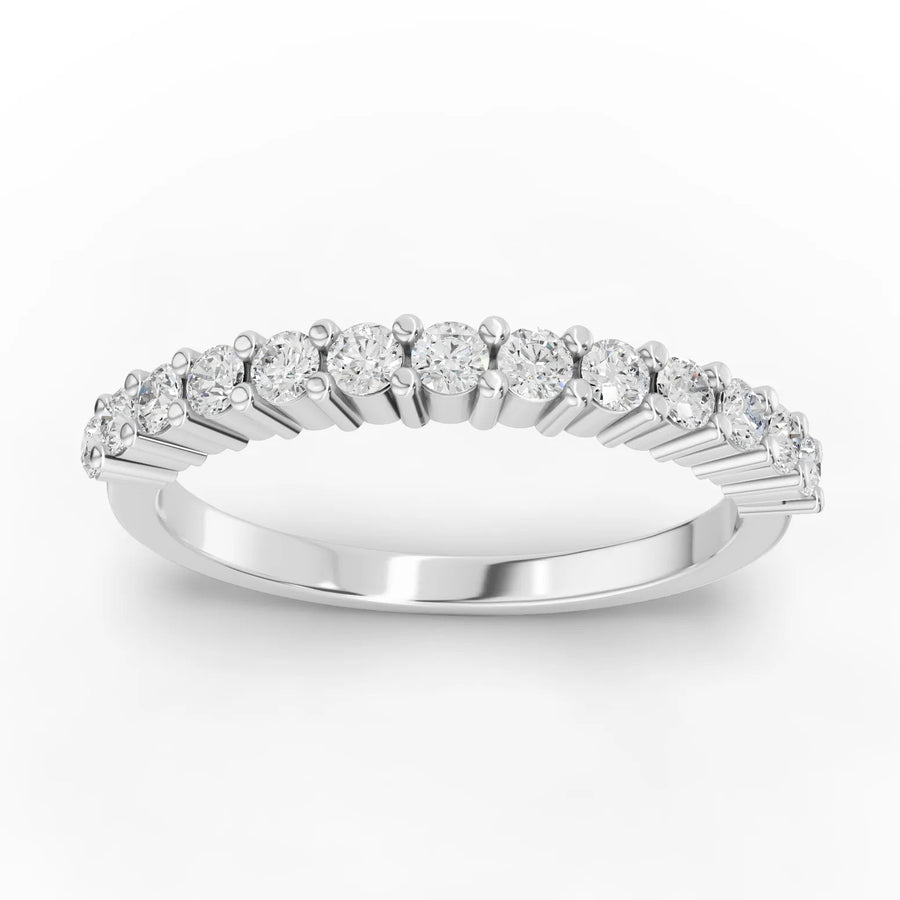 0.33 ct round lab diamond half eternity ring with basket setting and slim wedding band profile