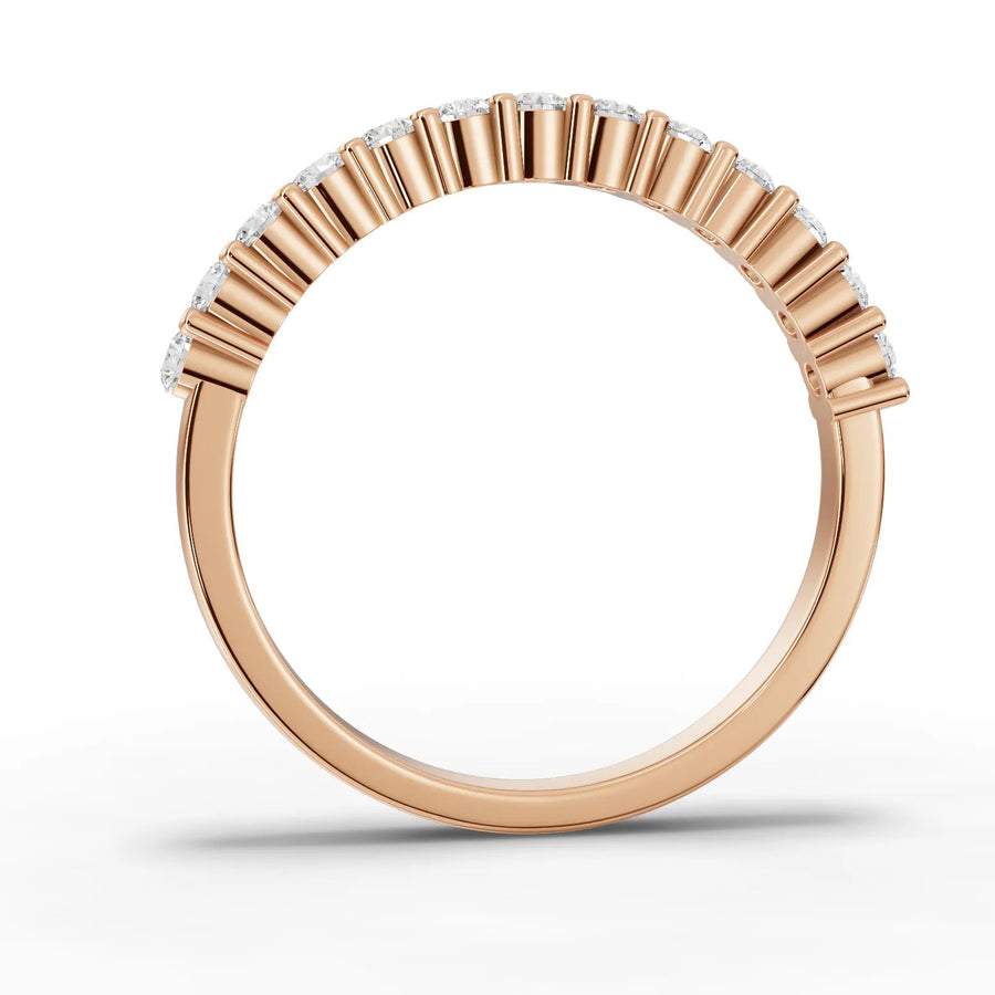 Round cut lab-grown half eternity ring rose gold close-up