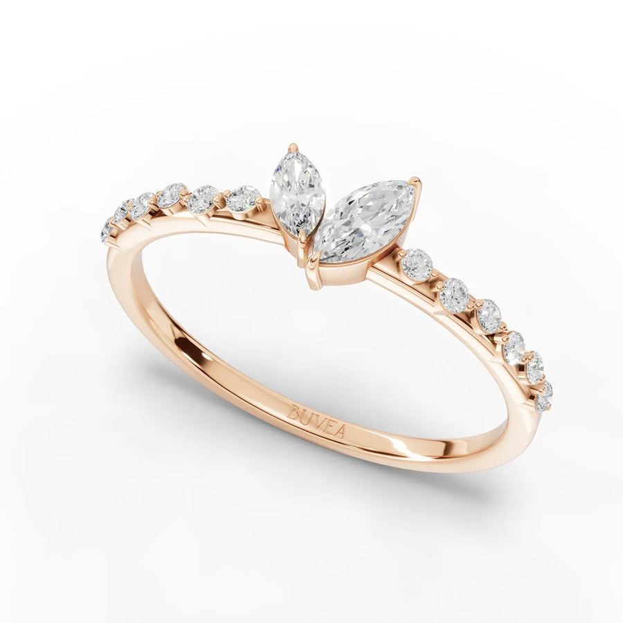 Rose gold band with marquise center profile