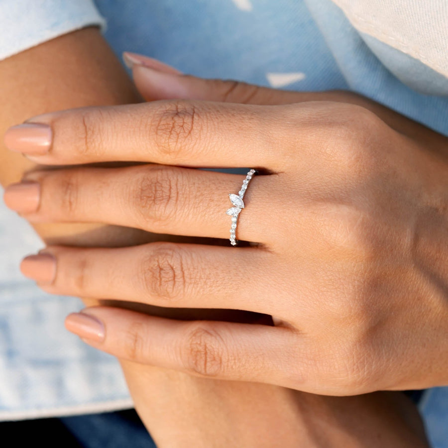 0.36 CT dual marquise diamond ring worn on hand