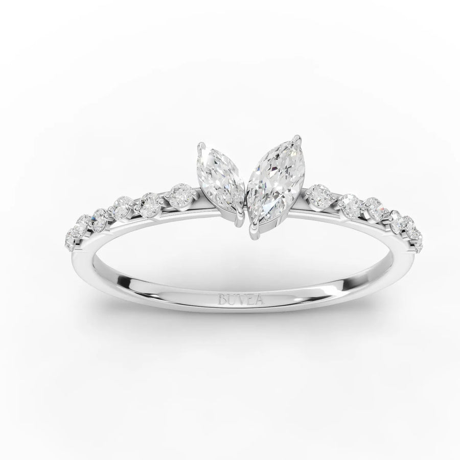 0.36 CT dual marquise lab diamond ring with pavé round band in polished 18K gold