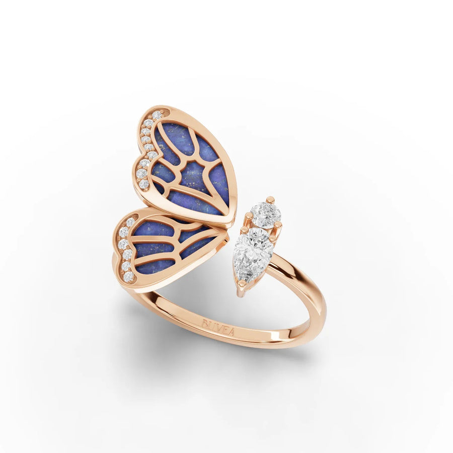0.36 CT butterfly ring rose gold angled profile