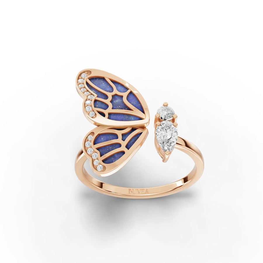 Butterfly motif lab-grown diamond ring rose gold top view