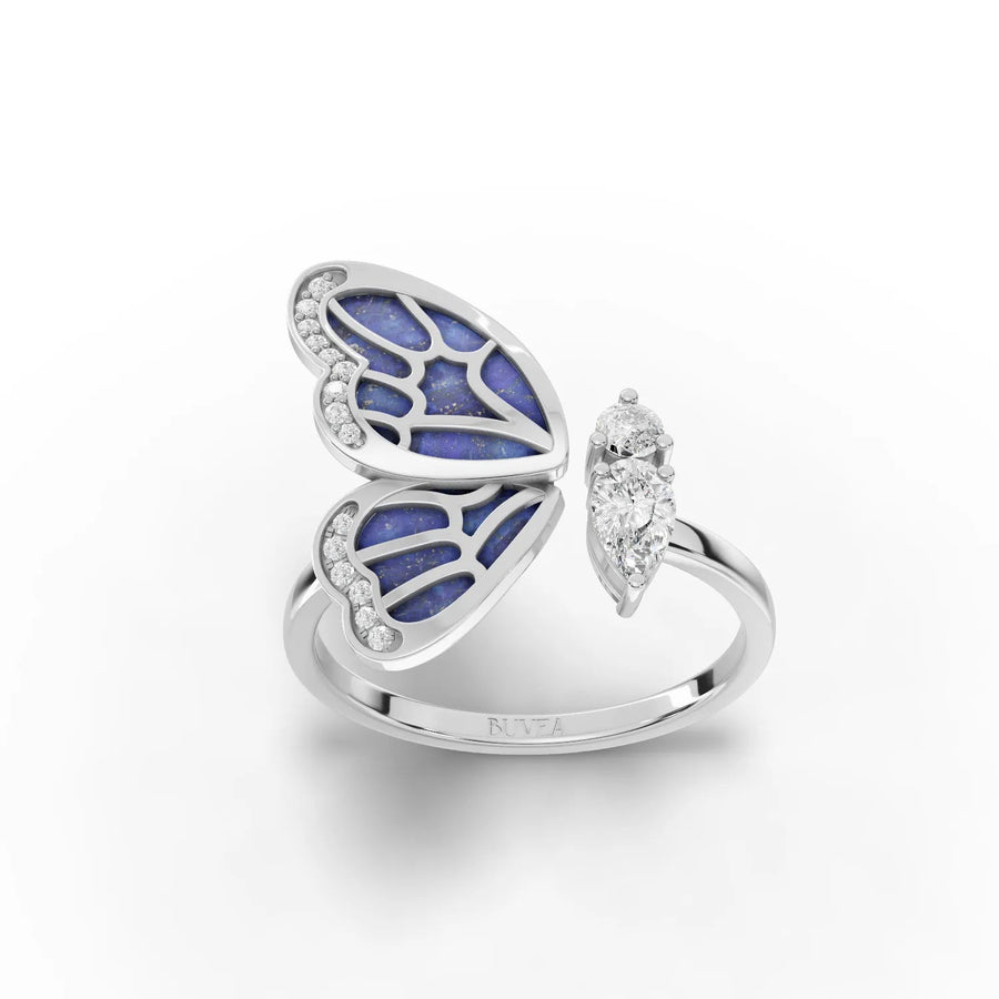 0.36 CT butterfly motif lab diamond open ring in 18K gold with round and pear-shaped diamond accents