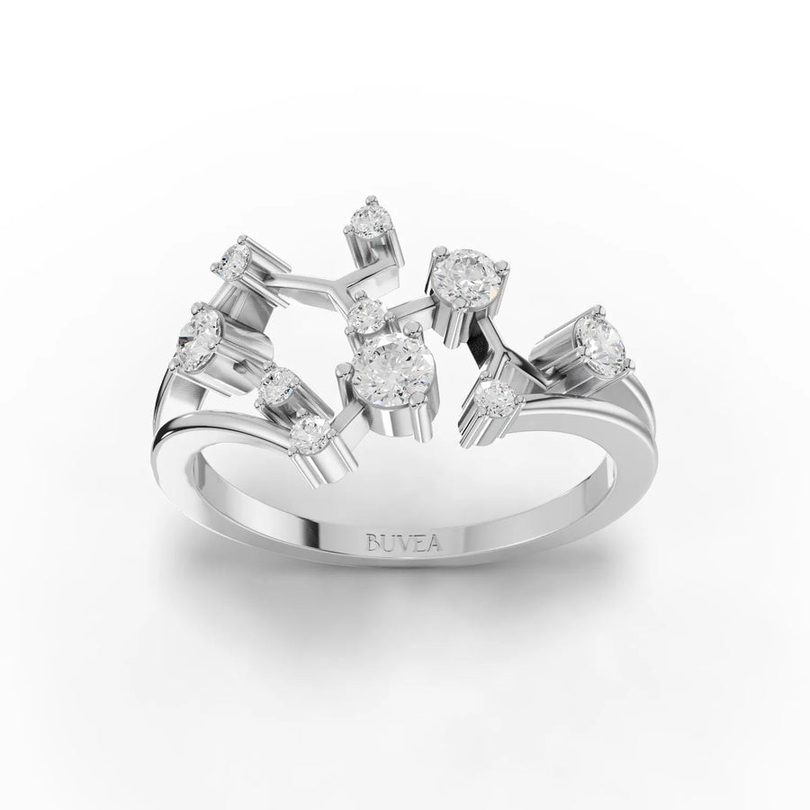 0.36 CT Sagittarius constellation lab-grown diamond ring in 18K gold with round diamonds and open star-mapped design