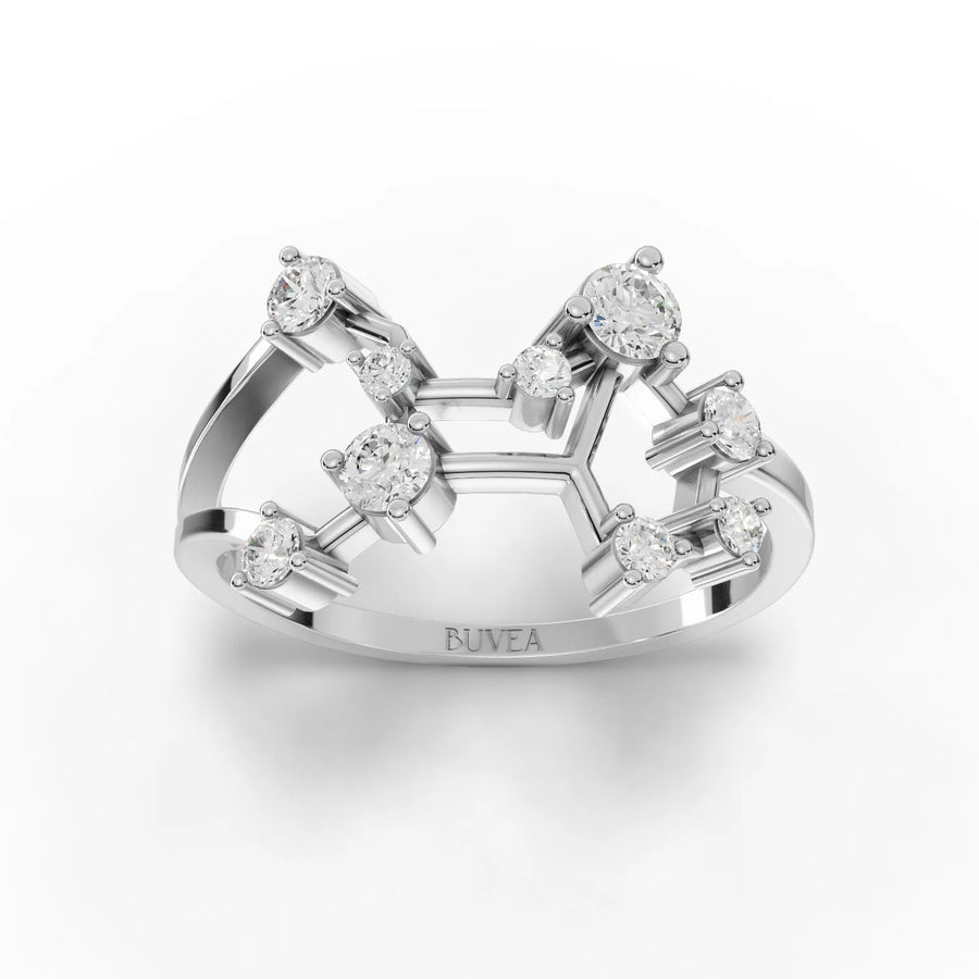 0.55 CT Virgo constellation lab-grown diamond ring in 18K gold with round diamonds and open prong-set design