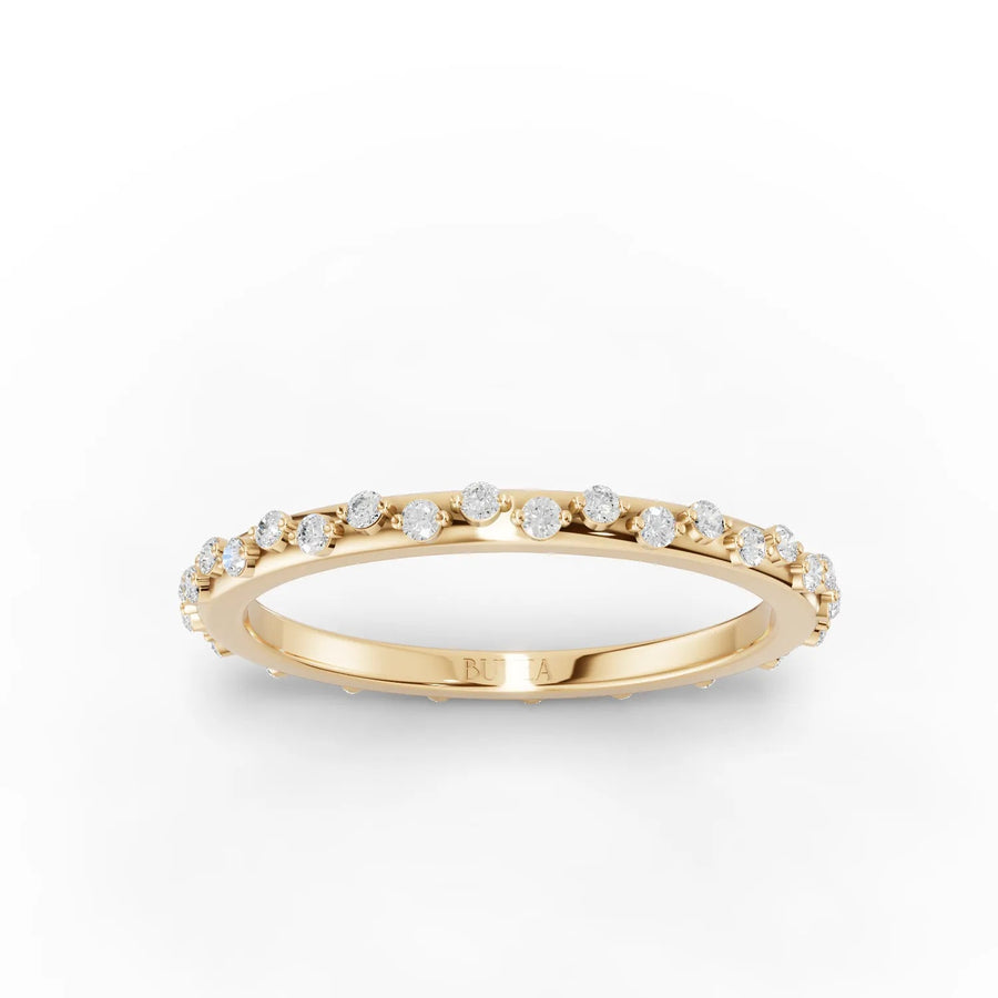 Twisted band diamond wrap ring yellow gold top view