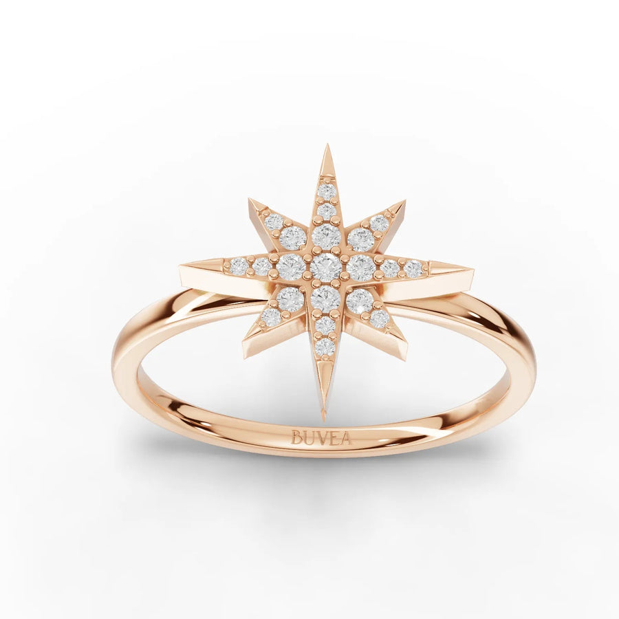 Star motif diamond ring rose gold top view