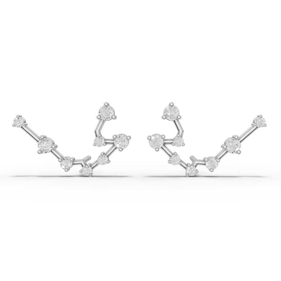 0.42CT Aquarius zodiac round lab diamond earrings in 18k gold with constellation design and screw backs