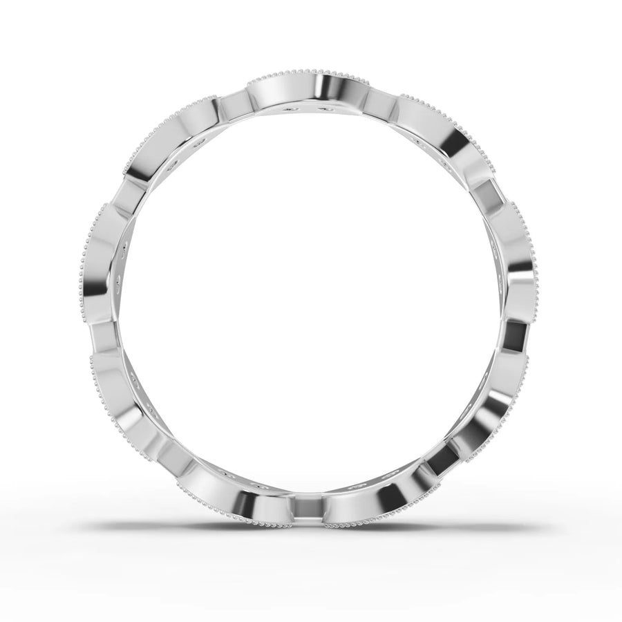 Round cut lab-grown wedding band white gold close-up