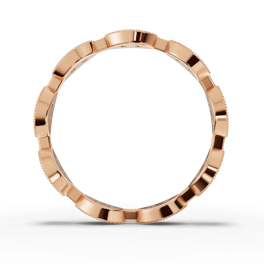 Round cut lab-grown wedding band rose gold close-up