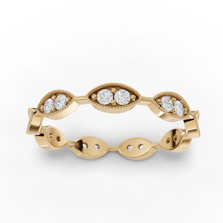 0.42 CT round lab-grown diamond wedding band yellow gold top view