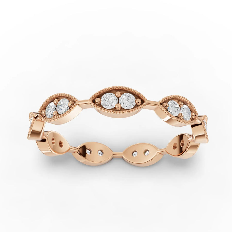 0.42 CT round lab-grown diamond wedding band rose gold top view