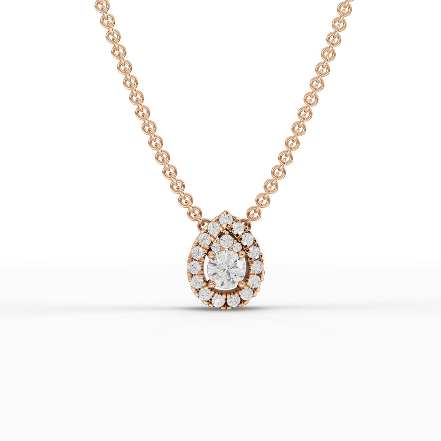 0.32 CT pear halo lab-grown diamond pendant rose gold front