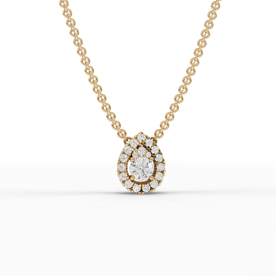 0.32 CT pear halo lab-grown diamond pendant yellow gold front