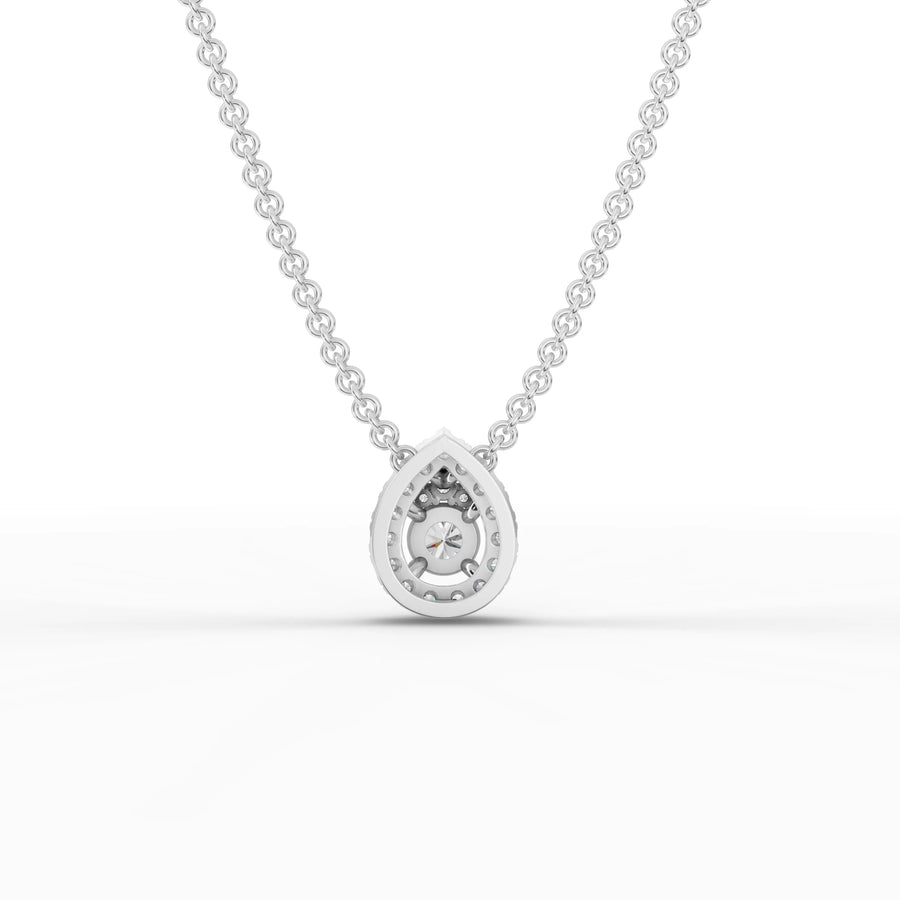Pear halo lab-grown pendant white gold close-up