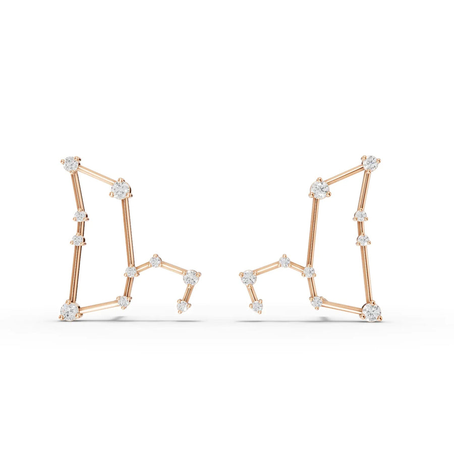 Leo constellation earrings rose gold front view