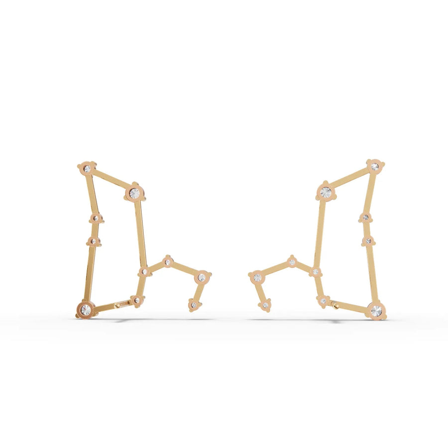 Leo constellation earrings yellow gold front view