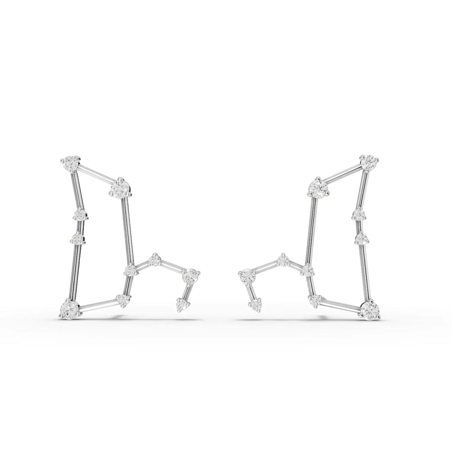 0.46 CT Leo constellation lab-grown diamond earrings in 18K gold with round prong-set stones and linear zodiac design