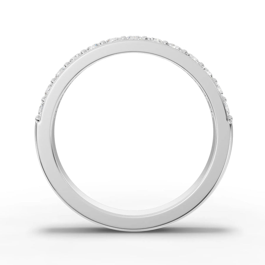 Round cut lab-grown half eternity ring white gold close-up