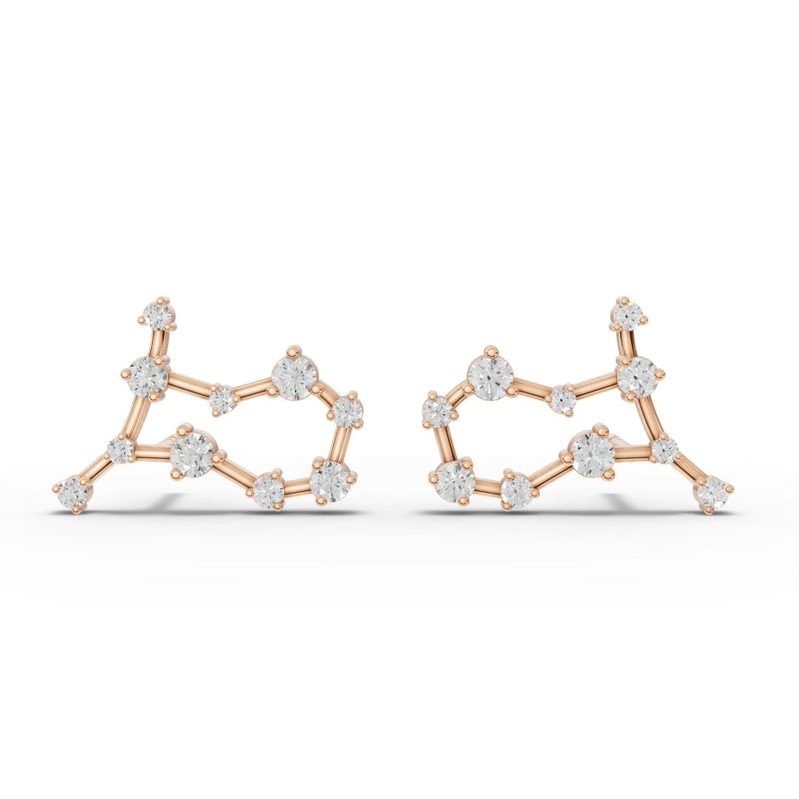 Gemini constellation earrings rose gold front view