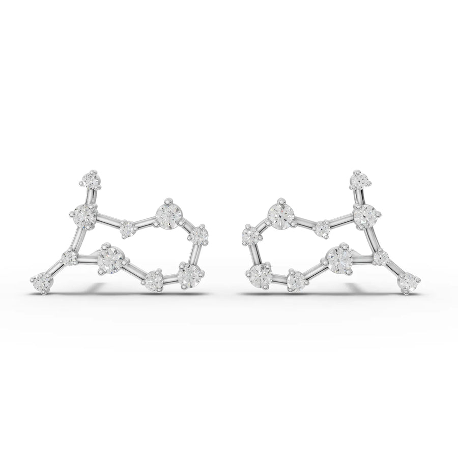 0.48 CT Gemini constellation lab-grown diamond earrings in 18K gold with round diamonds and screw back studs