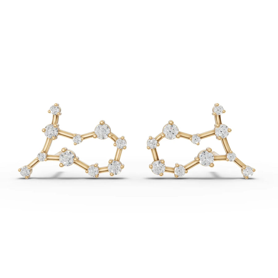 Gemini constellation earrings yellow gold front view