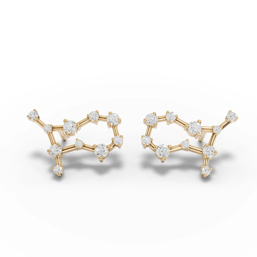 Yellow gold constellation earrings angled profile