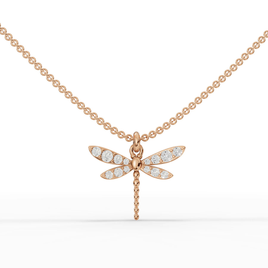 Rose gold dragonfly diamond pendant